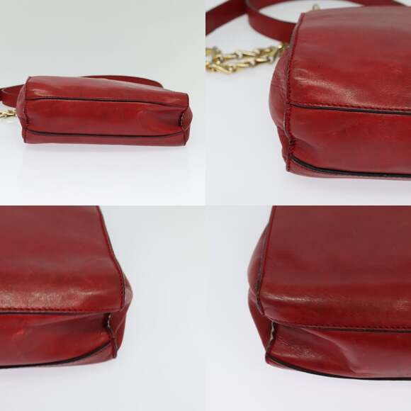 CELINE Chain Shoulder Bag Leather Red Gold - Picture 10 of 12